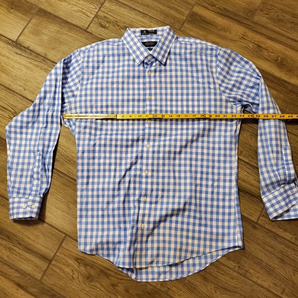 Nordstrom Blue & White Check Men's Casual Long Sleeve Shirt 17-34/35" - Picture 3 of 4